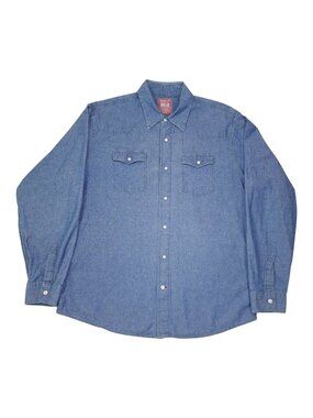 Mens Wrangler Jeans Co. Red Long Sleeve Denim Pearl Snap Shirt XL